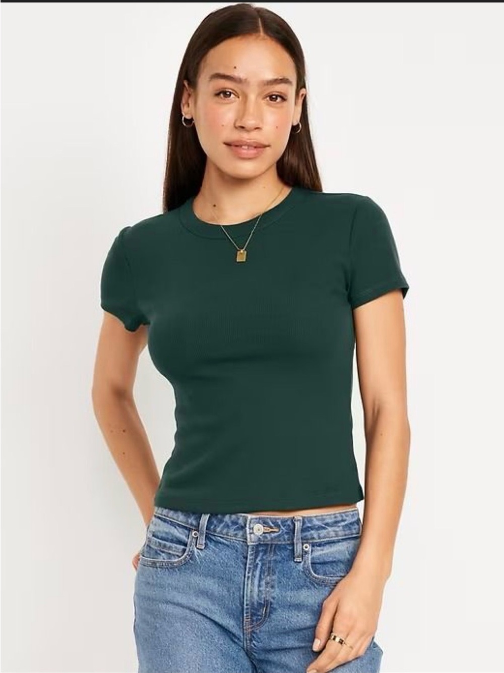 Old Navy Crop Ribbed Short Sleeve Crewneck Tee in Forest Green
